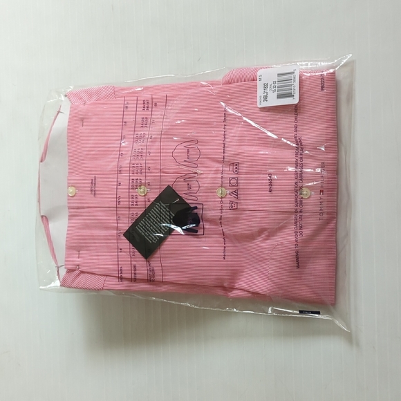 Tommy Hilfiger Men's Long Sleeve Shirt Coral pink White Striped Size 15 32-33 - Picture 8 of 8